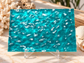 Turquoise rectangular resin decor with a water ripple effect