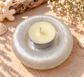 Pearl white resin candle holder with included candle